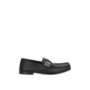 Zwarte Leren Loafers Stijlvolle Vierkante Neus Fendi , Black , Heren