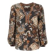 Bruine Bloemen V-Hals Blouse Hale Bob , Multicolor , Dames