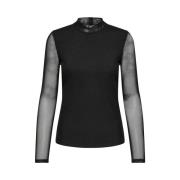 Hoge Hals Zwarte Top Only , Black , Dames