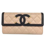 Pre-owned Leather wallets Chanel Vintage , Beige , Dames