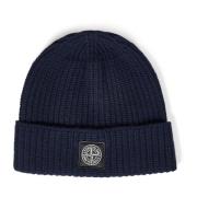 Blauwe Geribbelde Beanie Hoed Aw24 Stone Island , Blue , Heren