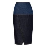 Tweekleurige denim midi-rok Fendi , Blue , Dames