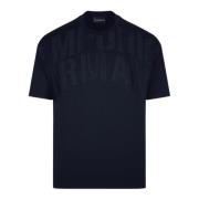 Navy Blauw Kortemouw Jersey T-shirt met Geborduurd Logo Emporio Armani...