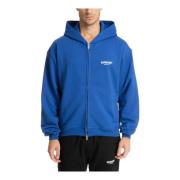 Gestreepte Rits Hoodie met Logo Zakken Represent , Blue , Heren