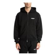 Gestreepte Rits Hoodie met Logo Zakken Represent , Black , Heren