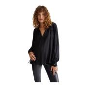 Georgette Blouse met Plissé en Studs Liu Jo , Black , Dames