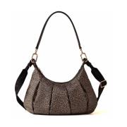 Croissant Stijl Bedrukte Tas met Leren Details Borbonese , Brown , Dam...