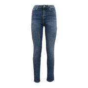 Denim Jeans met Leren Logolabel Emporio Armani , Blue , Dames