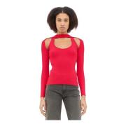 Cut-Out Gebreide Top, Hoge Hals, Geribbeld Coperni , Red , Dames