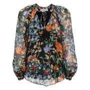 Zwarte Bloemen Zijden Blouse Hale Bob , Multicolor , Dames