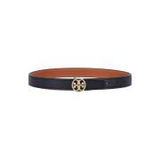 Zwart Leren Omkeerbare Riem Gouden Gesp Tory Burch , Black , Dames