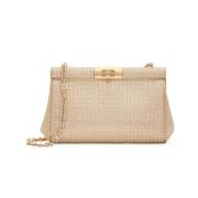 Kristal Beige Schoudertas met Ketting Dolce & Gabbana , Beige , Dames