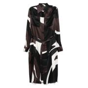 Zijden midi-jurk abstract patroonprint Kiton , Black , Dames