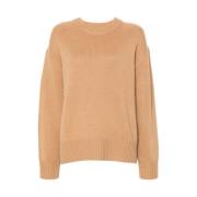 Beige Cashmere Gebreide Crew Neck Sweater Lisa Yang , Brown , Dames