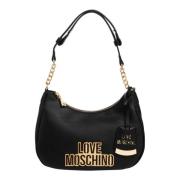 Stijlvolle Logo Hobo Tas met Rits Love Moschino , Black , Dames