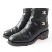 Pre-owned Leather boots Chanel Vintage , Black , Dames