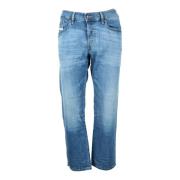 Blauwe Straight-Leg Denim Jeans Diesel , Blue , Heren