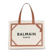 B-Army 42 canvas tote tas met lederen details Balmain , Beige , Dames