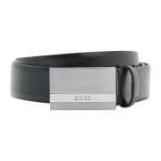 Italiaans Leren Riem met Logo Gravure Hugo Boss , Black , Heren