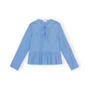 Peplum Blouse in Silver Lake Blue Ganni , Blue , Dames