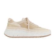 Bruine Sneakers Blossom Beige Koeienhuid Suède Chloé , Brown , Dames