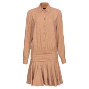 Zijden Jacquard Overhemdjurk Pinko , Beige , Dames