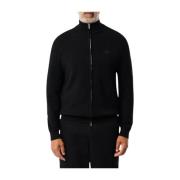 Zwarte Merinowol Zip Trui Lacoste , Black , Heren