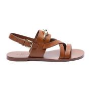 Leren sandalen met Vlogo-detail Valentino Garavani , Brown , Dames