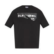 Zwart Katoenen Logo T-Shirt Diesel , Black , Heren