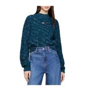 Blauwe Mockneck Sweater Marled Stijl Tommy Jeans , Blue , Dames