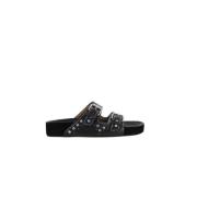 Zwarte leren studs platte sandalen Isabel Marant , Black , Dames