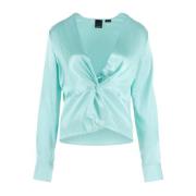 Groene Zijden V-hals Sweater met Torchon Detail Pinko , Green , Dames