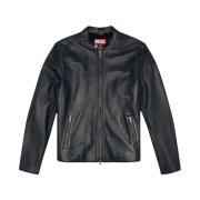 Zwarte Leren Racer Jack Verouderde Look Diesel , Black , Heren