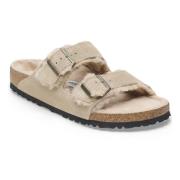 Shearling Taupe Leren Arizona Slippers Birkenstock , Beige , Heren