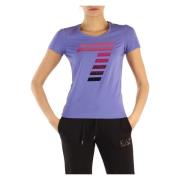 Stretch Katoenen T-shirt met Pailletten Logo Emporio Armani EA7 , Purp...