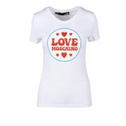 Katoen Elastaan T-shirt Love Moschino , White , Dames