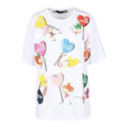 Katoenen T-shirt met Stijlvol Ontwerp Love Moschino , White , Dames