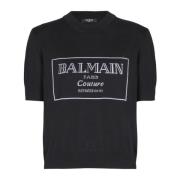 Couture tweekleurige gebreide top Balmain , Black , Dames