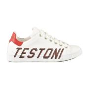 Leren Sneakers met Rubberen Zool Testoni , White , Heren