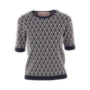 Blauw en ivoor Jacquard Sweater Valentino Garavani , Multicolor , Dame...