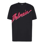 T-shirt met flock-letterlogo Balmain , Black , Heren