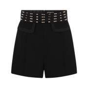 Crepe shorts met geborduurde hoge tailleband Elisabetta Franchi , Blac...