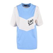 Katoenen T-shirt met Stijlvol Ontwerp Love Moschino , Blue , Dames