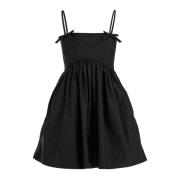 Flared Cotton Poplin Mini Dress Ganni , Black , Dames