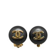 Pre-owned Metal earrings Chanel Vintage , Black , Dames