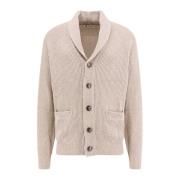 Katoenen Shawl Kraag Cardigan met Logoed Knopen Brunello Cucinelli , B...