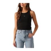 Zwarte Rib Tank Top Trendy Stijl Calvin Klein , Black , Dames