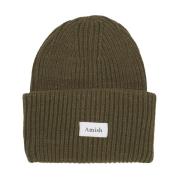 Geribbelde Gebreide Olijf Beanie Hoed Amish , Green , Unisex