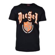 Katoenen T-shirt Diesel , Black , Heren