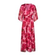 Abstracte Bloemenjurk met Tailleband Cras , Pink , Dames